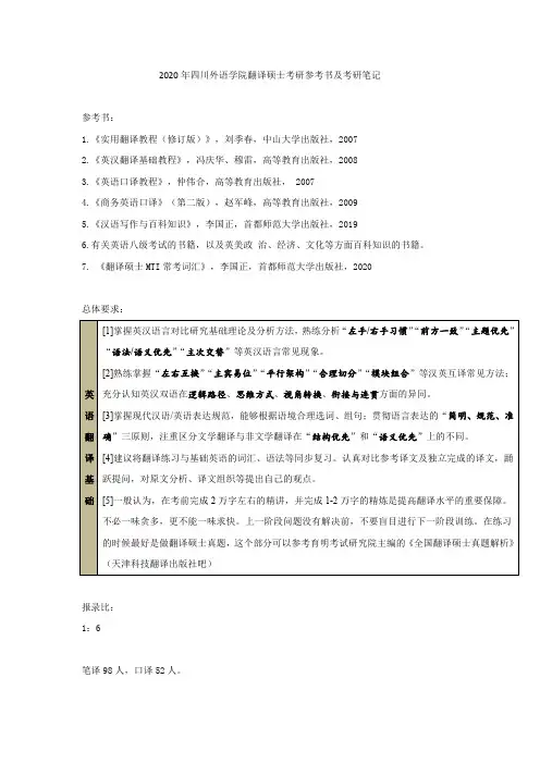 2020年四川外语学院翻译硕士考研参考书及考研笔记