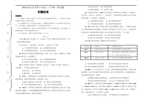2018届河北省唐山市高三第一次模拟考试卷 历史