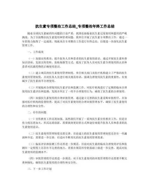 抗生素专项整治工作总结_专项整治年终工作总结
