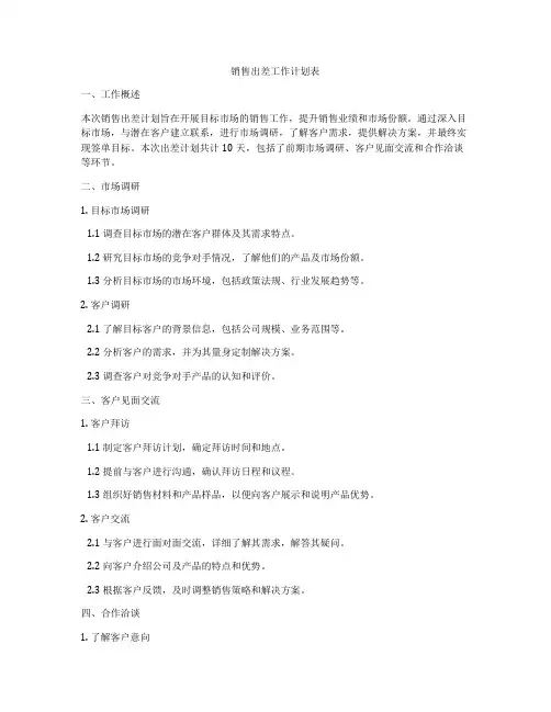 销售出差工作计划表