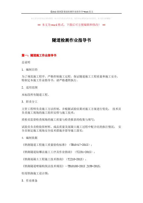 【2018最新】隧道检测作业指导书-word范文 (15页)