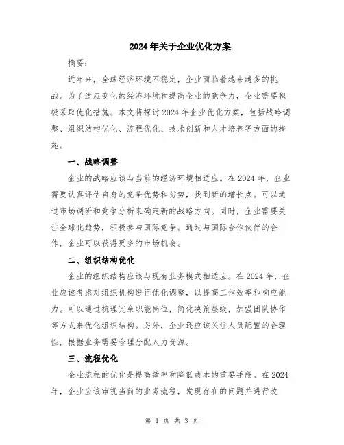 2024年关于企业优化方案