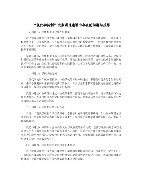 “现代学徒制”试点项目建设中存在的问题与反思