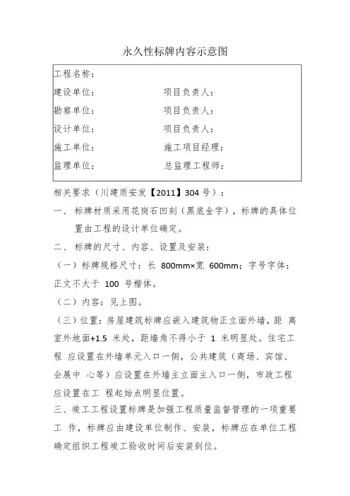 永久性标牌内容示意图