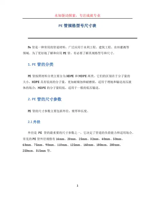 pe管规格型号尺寸表