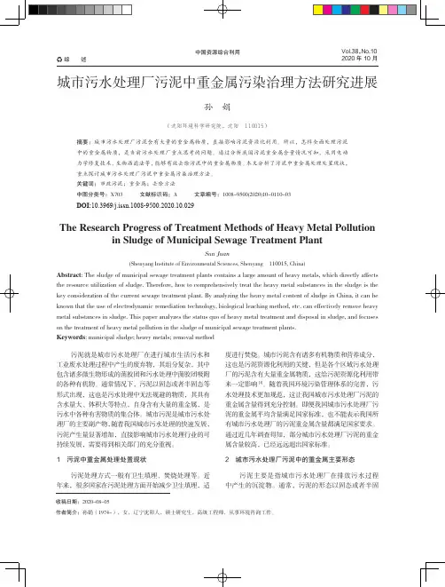 城市污水处理厂污泥中重金属污染治理方法研究进展
