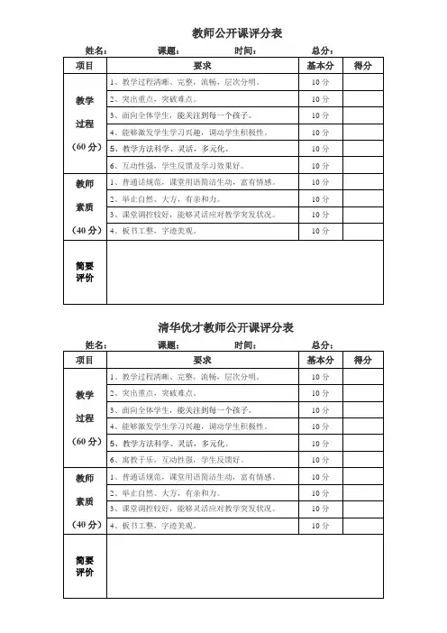 教师公开课评分表