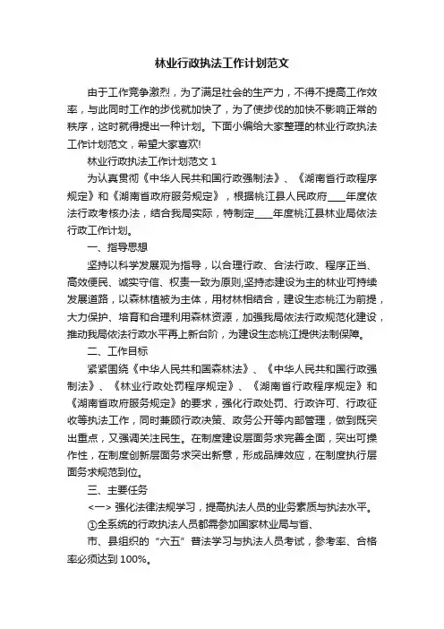 林业行政执法工作计划范文