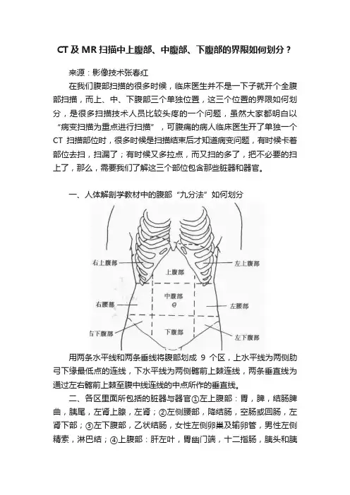 CT及MR扫描中上腹部、中腹部、下腹部的界限如何划分？