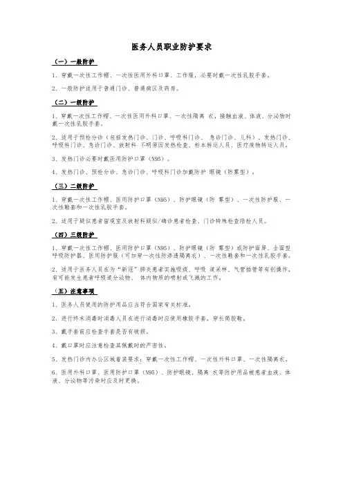 医务人员职业防护要求