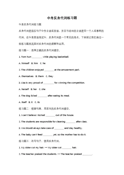 中考反身代词练习题