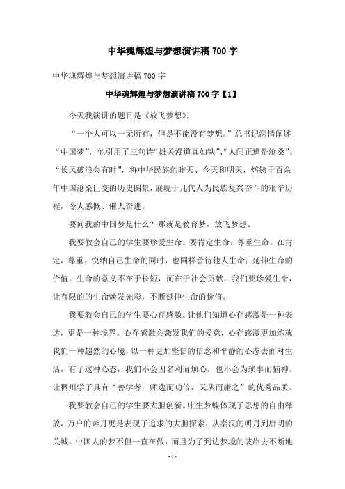 中华魂辉煌与梦想演讲稿700字