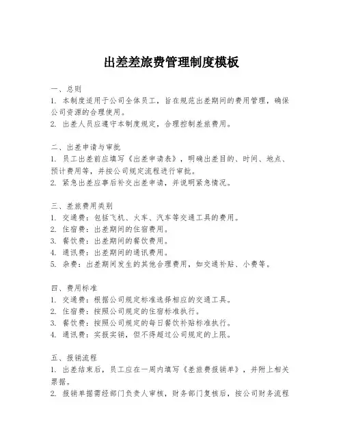 出差差旅费管理制度模板