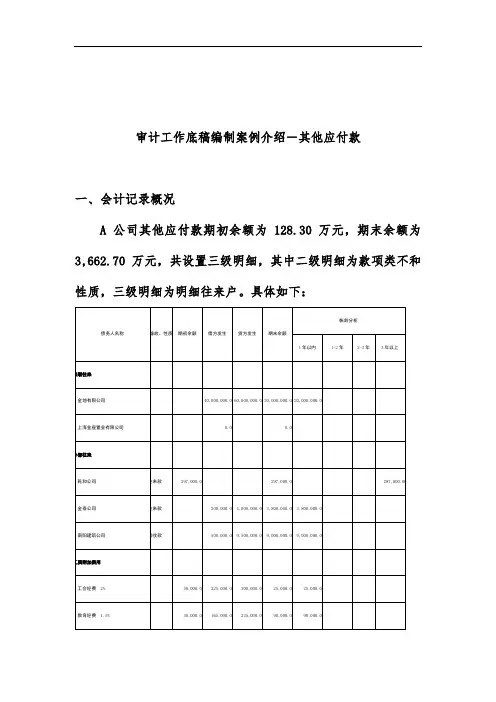 审计工作底稿汇编案例说明之其他应付款