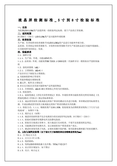 液晶屏检测标准寸到寸检验标准