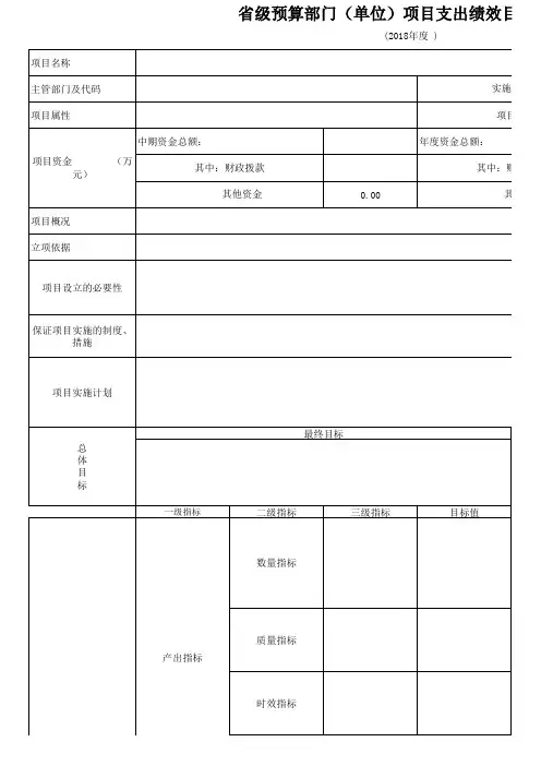 省级预算部门(单位)项目支出绩效目标申报表