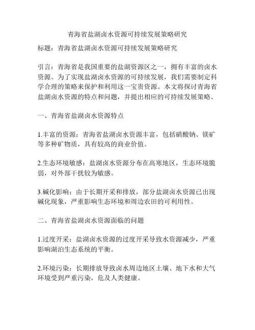 青海省盐湖卤水资源可持续发展策略研究