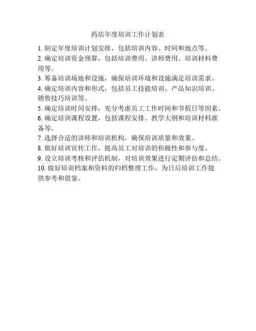 药店年度培训工作计划表
