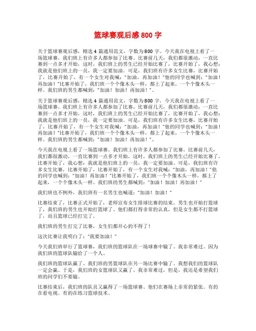 篮球赛观后感800字
