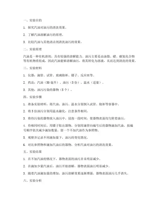 汽油洗油污实验报告