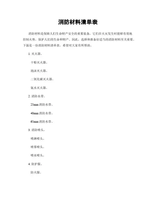 消防材料清单表