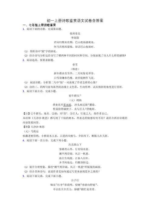 初一上册诗歌鉴赏语文试卷含答案