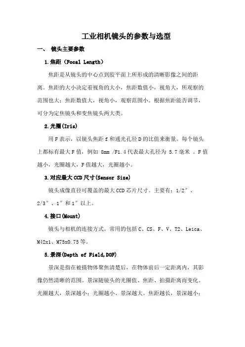 工业相机镜头的参数与选型