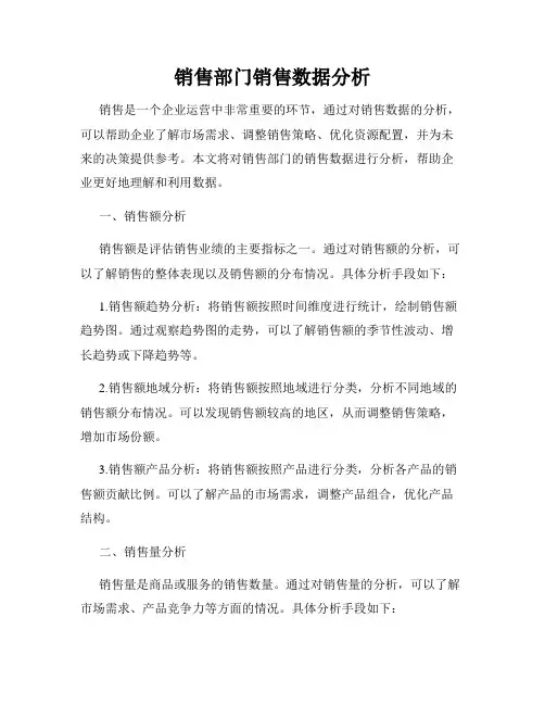 销售部门销售数据分析