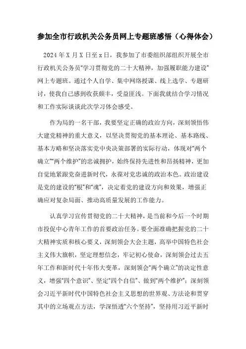 参加全市行政机关公务员网上专题班感悟(心得体会)