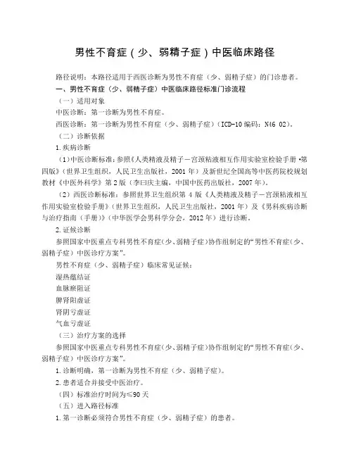 外科 男性不育症(少、弱精子症)中医临床路径(试行版)