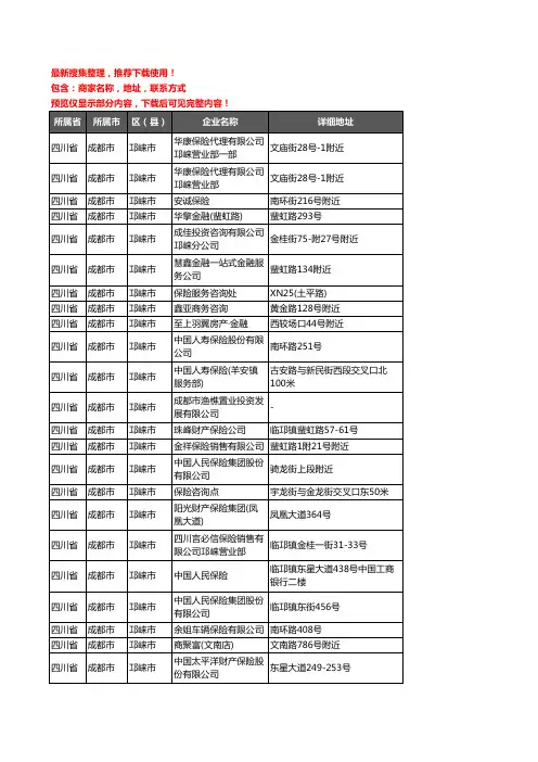 新版四川省成都市邛崃市保险企业公司商家户名录单联系方式地址大全132家