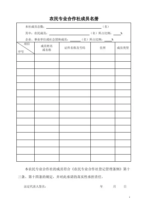 合作社表格_05农民专业合作社成员名册