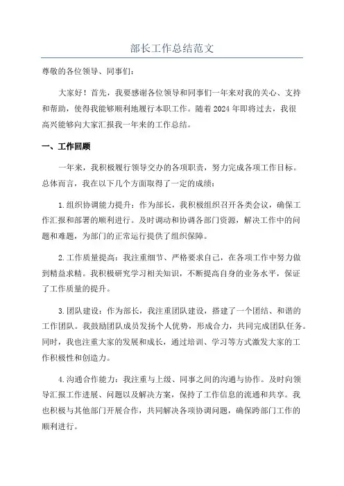部长工作总结范文