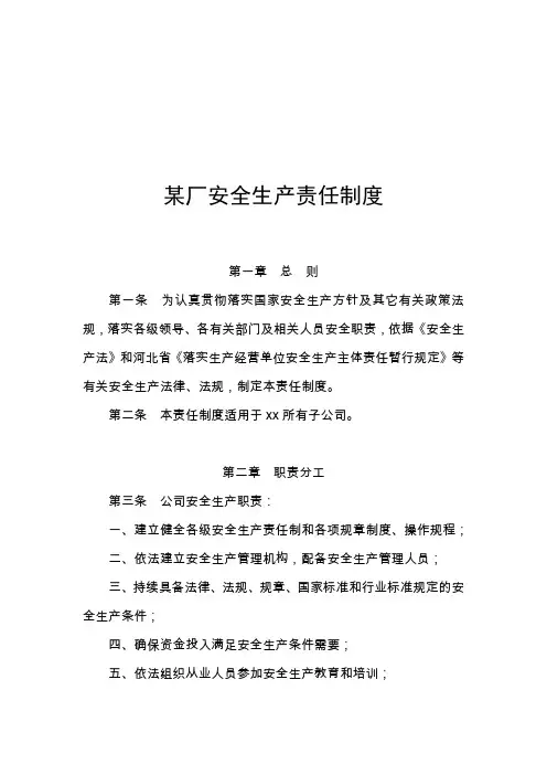 某水泥厂安全生产责任制度