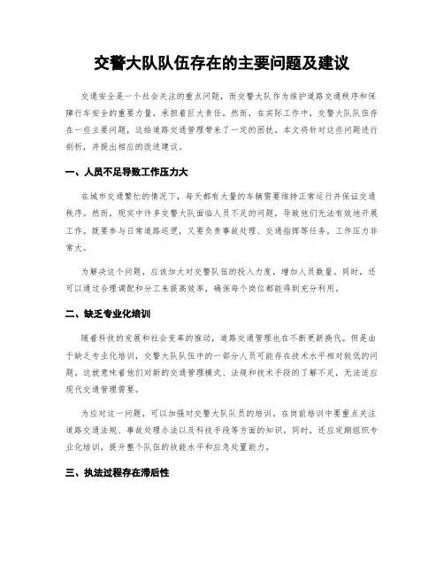 交警大队队伍存在的主要问题及建议