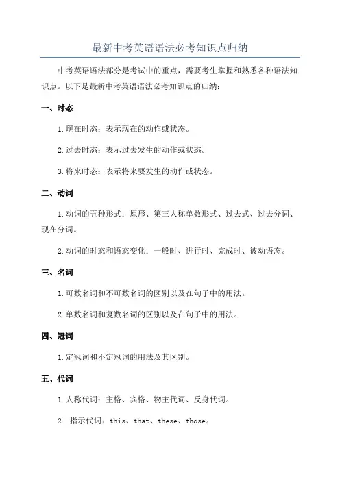 最新中考英语语法必考知识点归纳