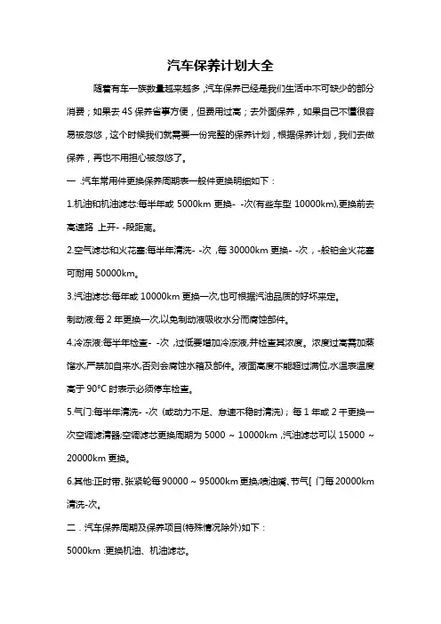 汽车保养计划大全