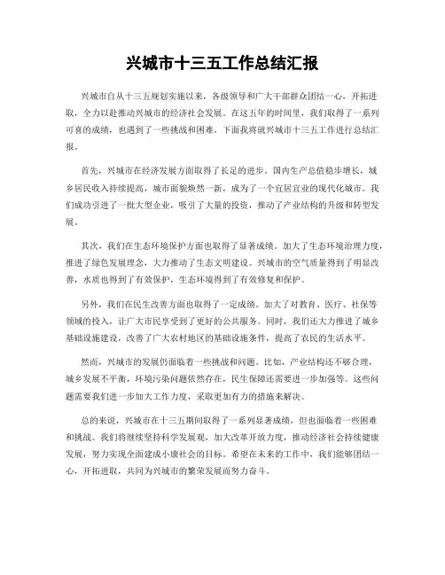 兴城市十三五工作总结汇报