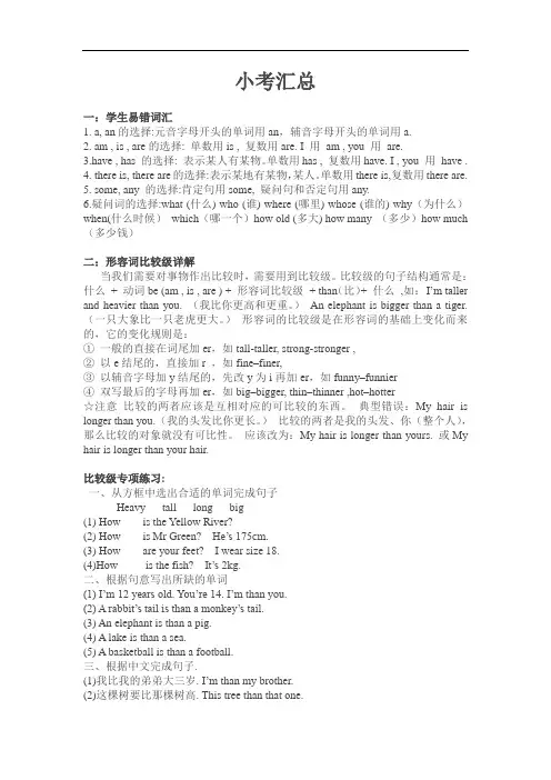 闽教版小升初英语复习专题 小考汇总