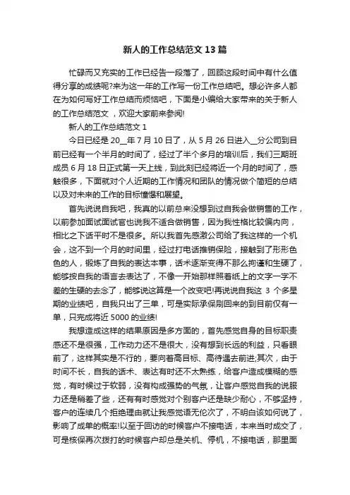 新人的工作总结范文13篇