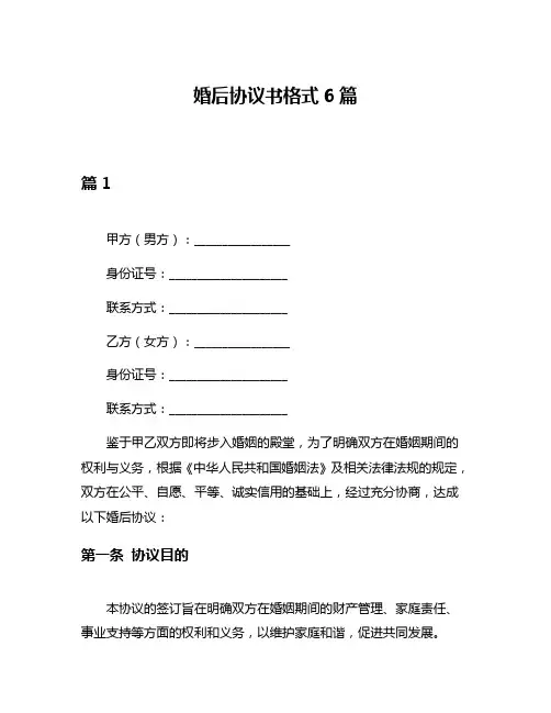 婚后协议书格式6篇