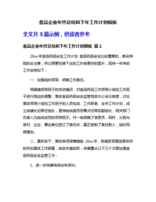 食品企业年终总结和下年工作计划模板