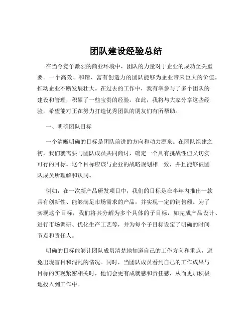 团队建设经验总结