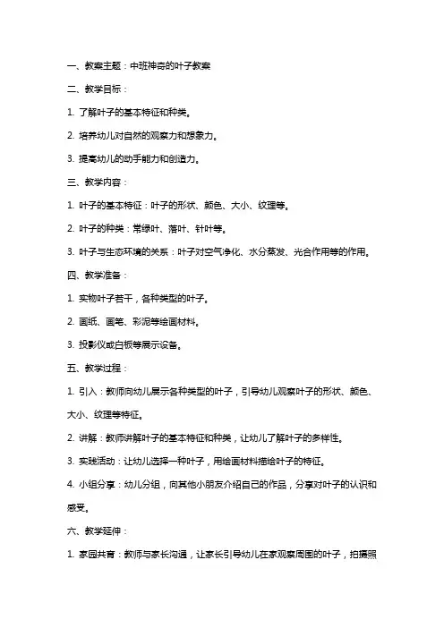中班神奇的叶子教案