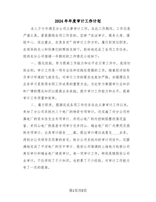 2024年年度审计工作计划（四篇）