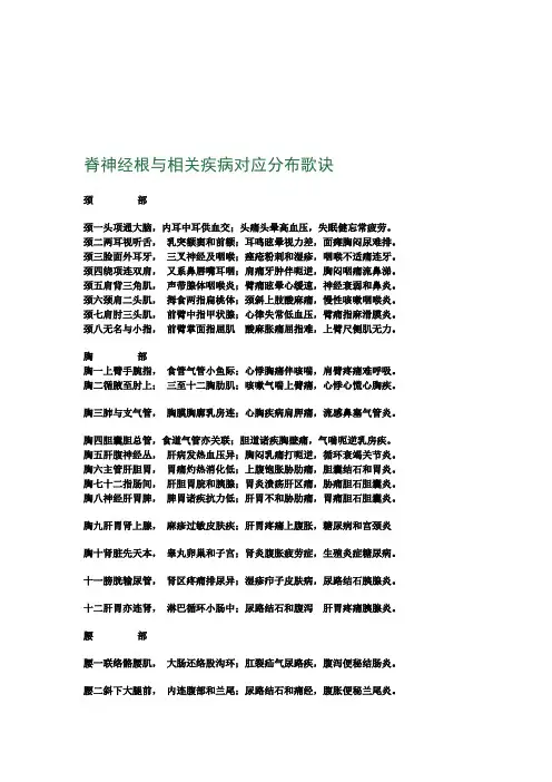 脊神经根与相关疾病对应分布歌诀