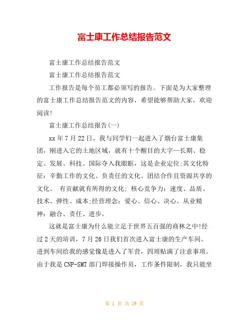 富士康工作总结报告范文