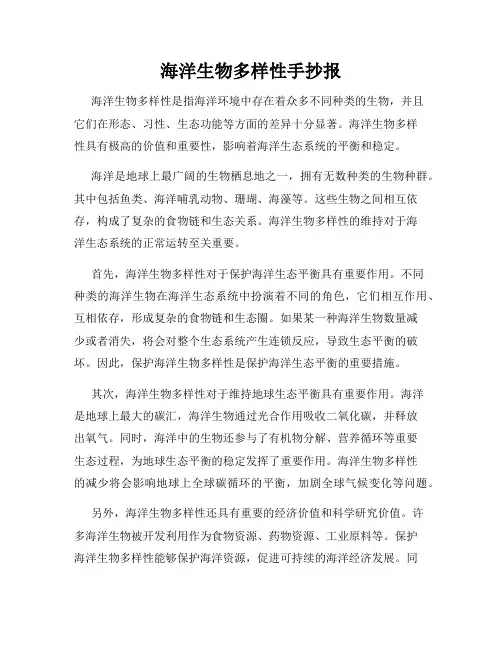 海洋生物多样性手抄报