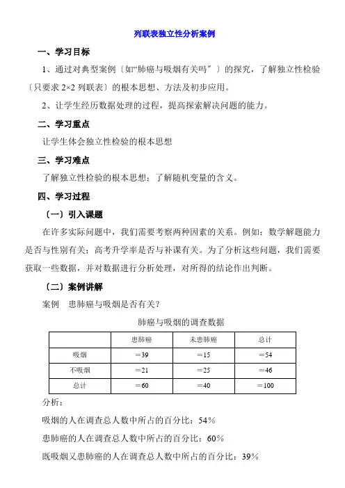2022年《列联表独立性分析案例》教学优秀教案1