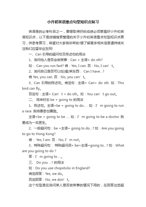 小升初英语重点句型知识点复习